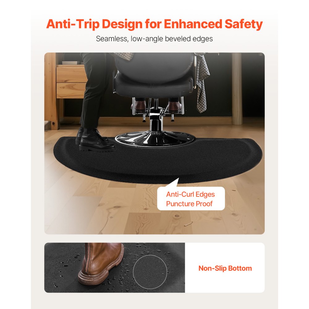 VEVOR Salon Mat for Hair Stylist, 3 x 5 FT Semi-circle Salon Chair Mat, 1/2-inch Thickened Anti Fatigue Barber Shop Floor Mat with Round Cut Out, Easy-to-Clean PVC Surface & Anti-Trip Beveled Edges