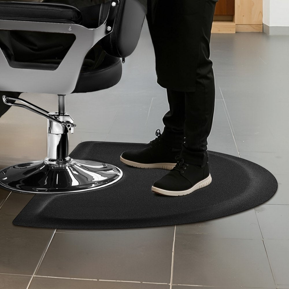 VEVOR Salon Mat for Hair Stylist, 3 x 5 FT Semi-circle Salon Chair Mat, 1/2-inch Thickened Anti Fatigue Barber Shop Floor Mat with Round Cut Out, Easy-to-Clean PVC Surface & Anti-Trip Beveled Edges
