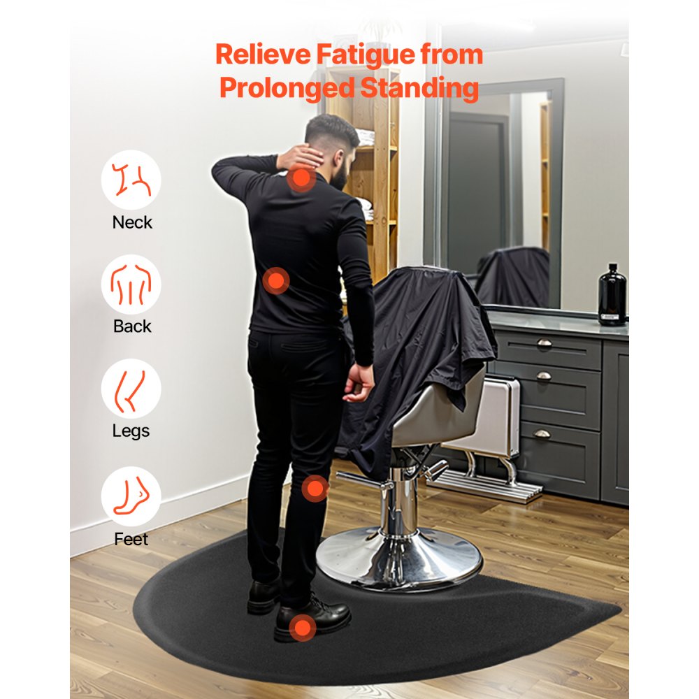 VEVOR Salon Mat for Hair Stylist, 3 x 4 FT Semi-circle Salon Chair Mat, 1/2-inch Thickened Anti Fatigue Barber Shop Floor Mat with Round Cut Out, Easy-to-Clean PVC Surface & Anti-Trip Beveled Edges