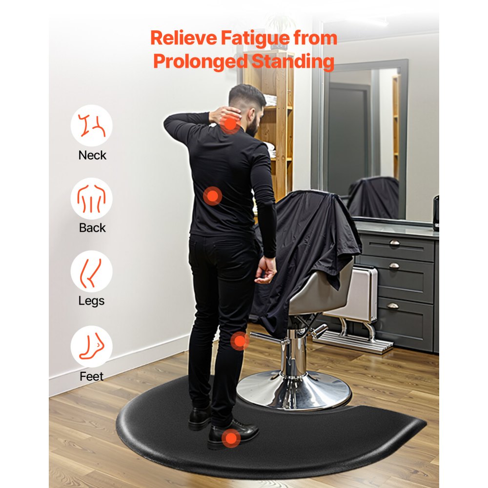 VEVOR Salon Mat for Hair Stylist, 3 x 4 FT Semi-circle Salon Chair Mat, 1-inch Thickened Anti Fatigue Barber Shop Floor Mat with Round Cut Out, Easy-to-Clean PVC Surface & Anti-Trip Beveled Edges