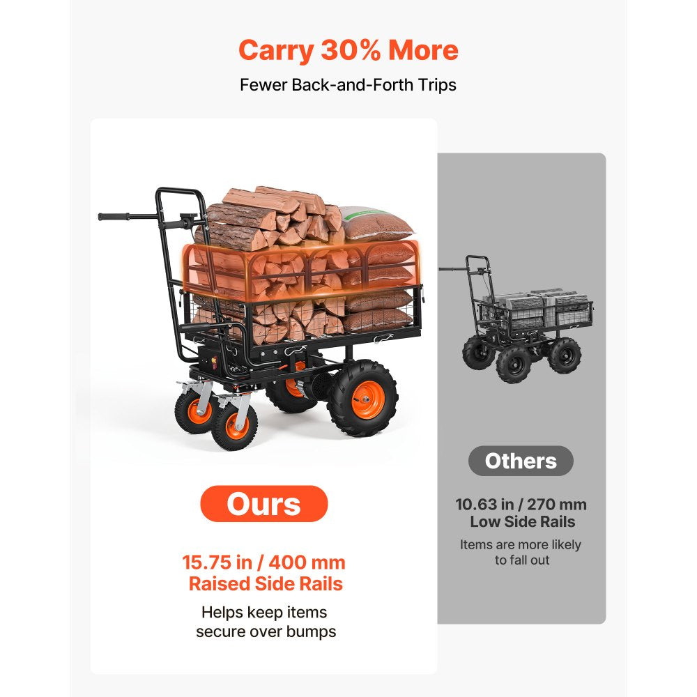 VEVOR Electric Utility Cart, 36V 432Wh Battery Powered Electric Wagon, 500W Power Wheelbarrow with Brake, 660 lbs Load Heavy Duty Steel Garden Cart for Farm and Yard All Purpose Modular Cargo Bed