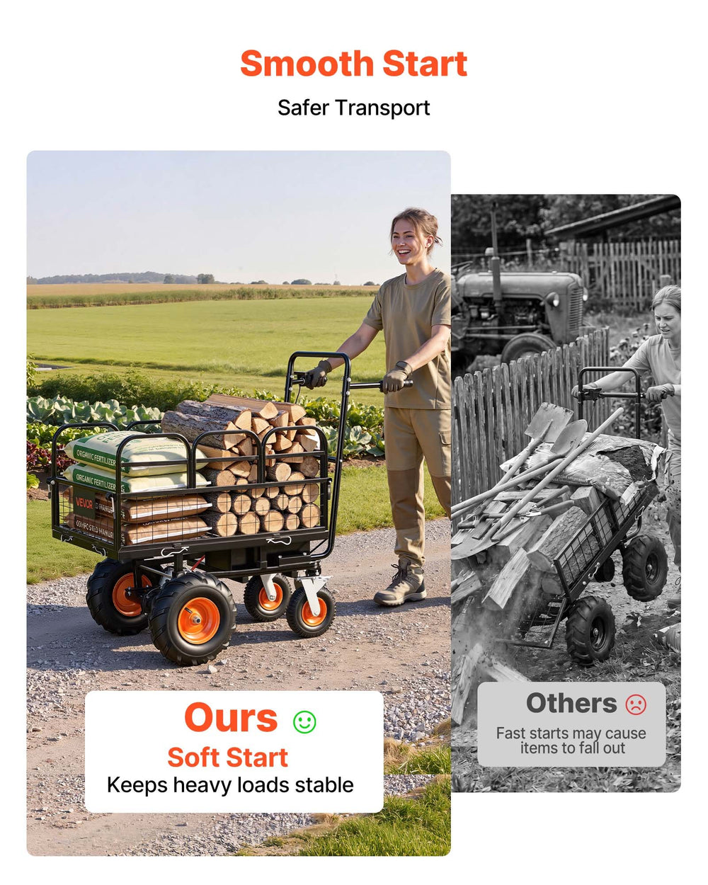 VEVOR Electric Utility Cart, 36V 432Wh Battery Powered Electric Wagon, 500W Power Wheelbarrow with Brake, 660 lbs Load Heavy Duty Steel Garden Cart for Farm and Yard All Purpose Modular Cargo Bed