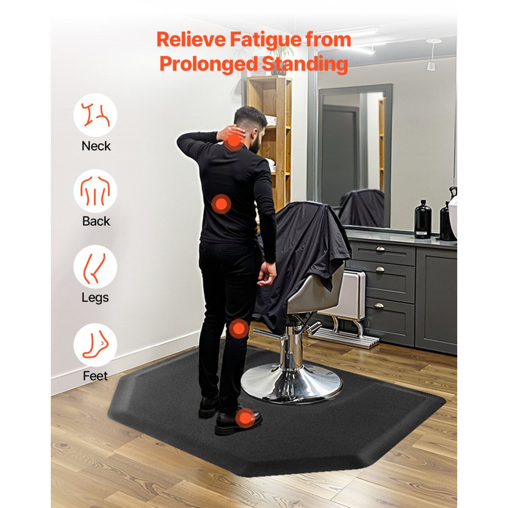 VEVOR Salon Mat for Hair Stylist, 4 x 5 FT Hexagon Salon Chair Mat Anti Fatigue, 1/2-inch Thickened Barber Shop Floor Mat with Round Cut Out, Easy-to-Clean PVC Surface & Anti-Trip Beveled Edges