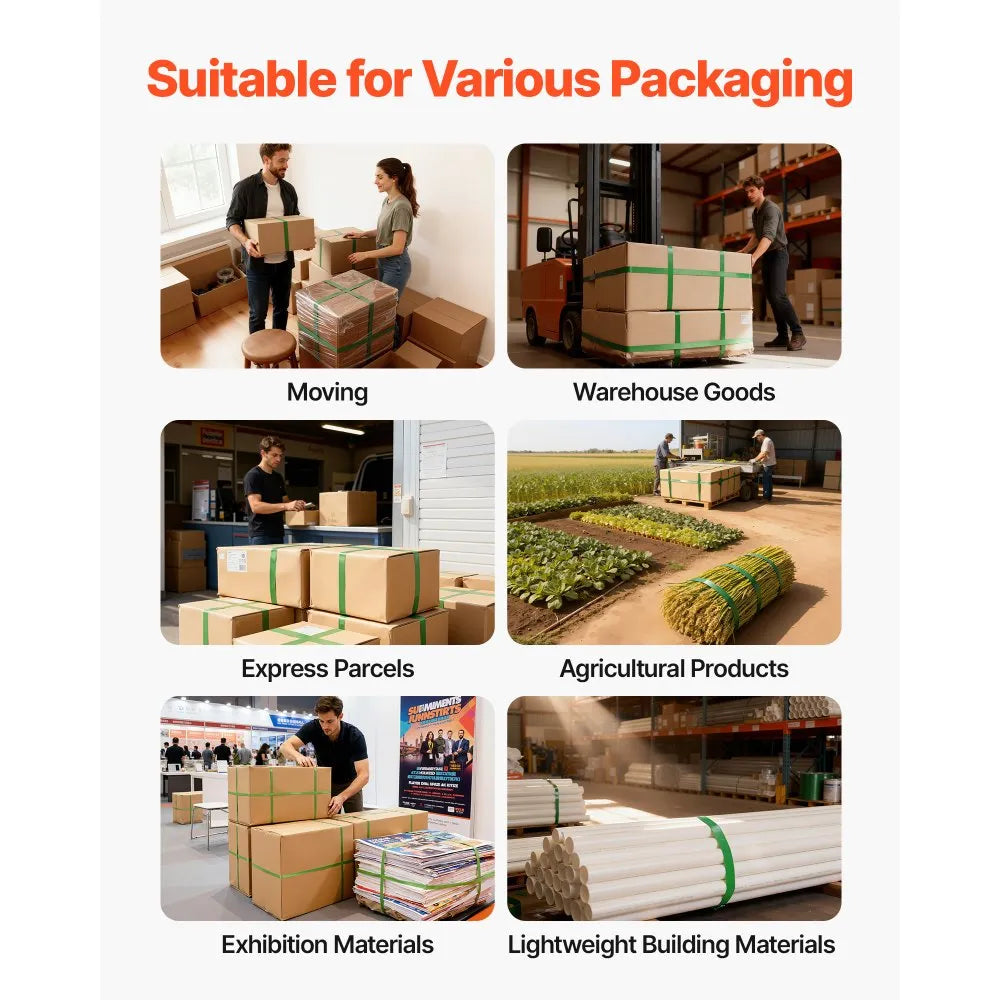 VEVOR Banding Strapping Kit, Heavy Duty Banding Sealer Tool with 1000 ft Length PET Band, 300 Metal Seals, Plastic Manual Pallet Packaging Strapping Kit for Warehouse/Shipping/Moving/Home, Orange