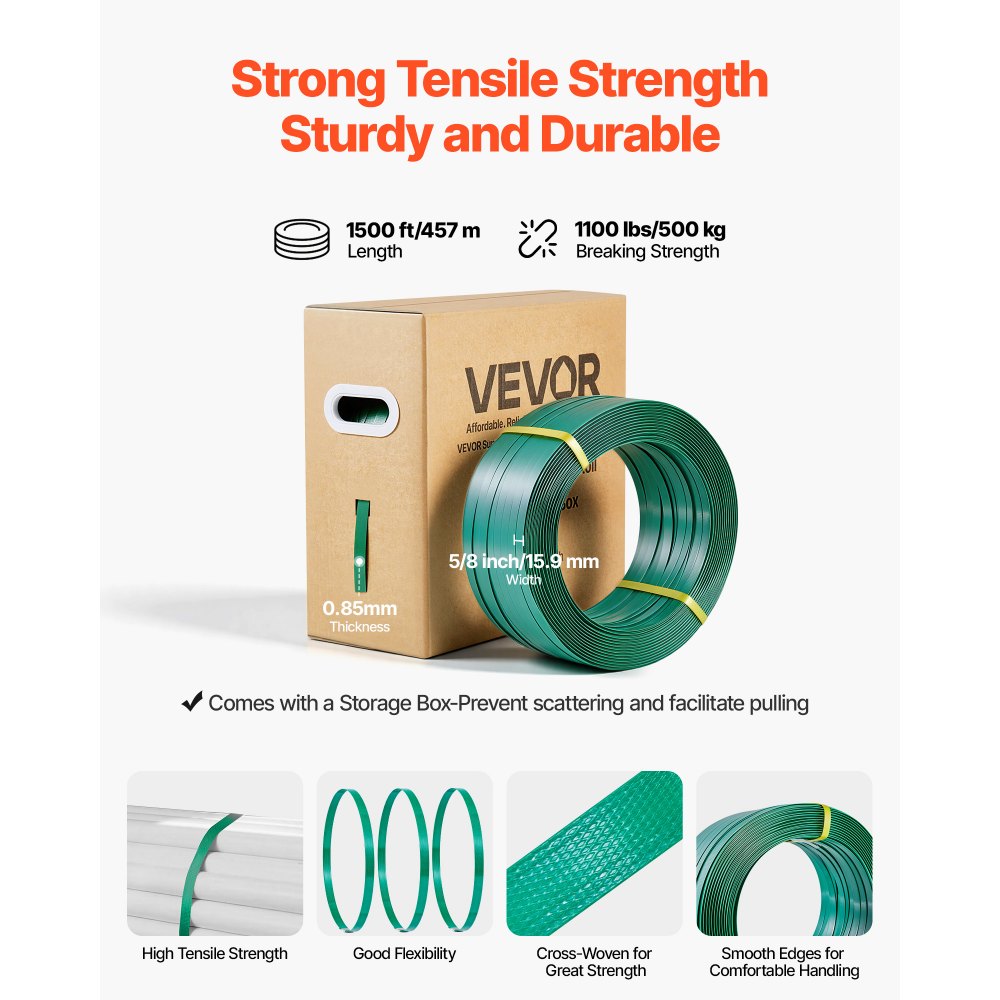 VEVOR Banding Strapping Kit, Heavy Duty Banding Sealer Tool with 1500 ft PET Band, 450 Metal Seals, 150 Corner Protectors & Gloves, Plastic Pallet Packaging Strapping Kit for Warehouse/Shipping/Moving