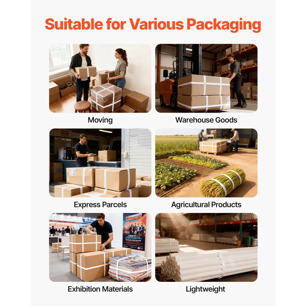 VEVOR Banding Strapping Kit, Heavy Duty Banding Sealer Tool with 330 ft Length PP Band, 100 Metal Seals, Plastic Manual Pallet Packaging Strapping Kit for Warehouse/Shipping/Moving/Home, Orange