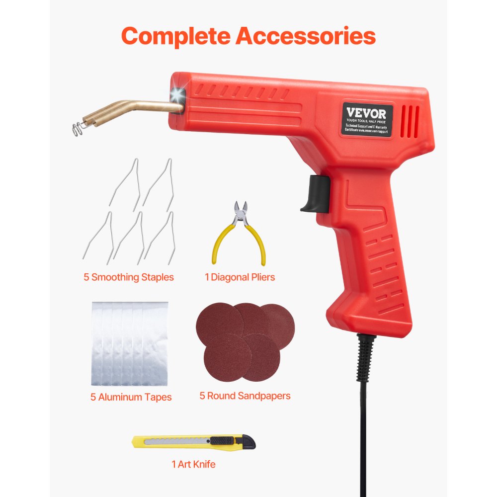 VEVOR Plastic Welder, 100W Plastic Welding Gun with 800PCS Hot Staples, Professional Hot Staple Welding Gun, Plastic Car Bumper Repair Kit with LED Light for Kayak, Toys, Plastic Crack Repair