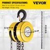 VEVOR Hand Chain Hoist, 2200 lbs /1 Ton Capacity Chain Block, 15ft/4.5m Lift Manual Hand Chain Block, Manual Hoist with Industrial-Grade Steel Construction for Lifting Good in Transport & Workshop, Ye