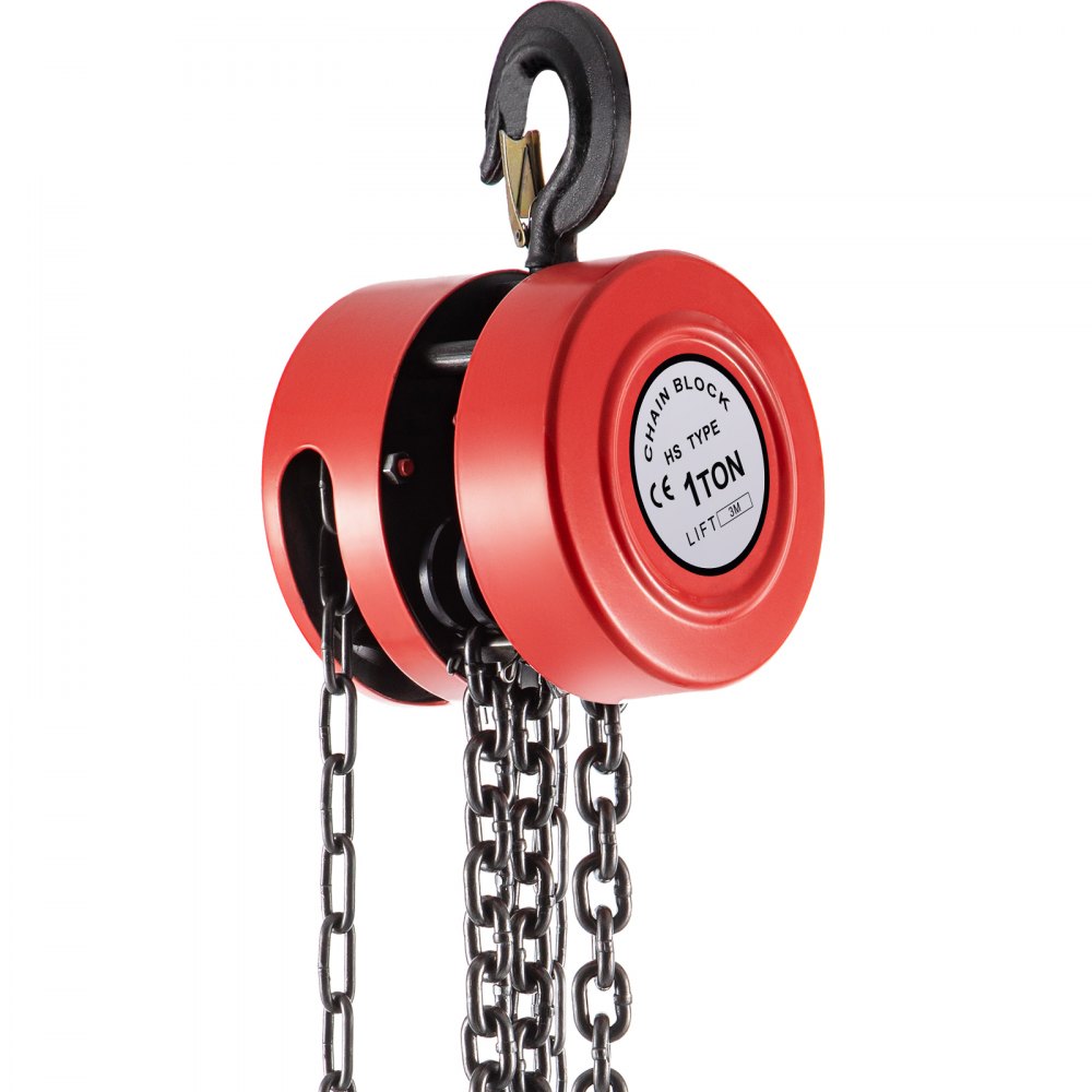 VEVOR Hand Chain Hoist, 2200 lbs /1 Ton Capacity Chain Block, 10ft/3m Lift Manual Hand Chain Block, Manual Hoist with Industrial-Grade Steel Construction for Lifting Good in Transport & Workshop, Red