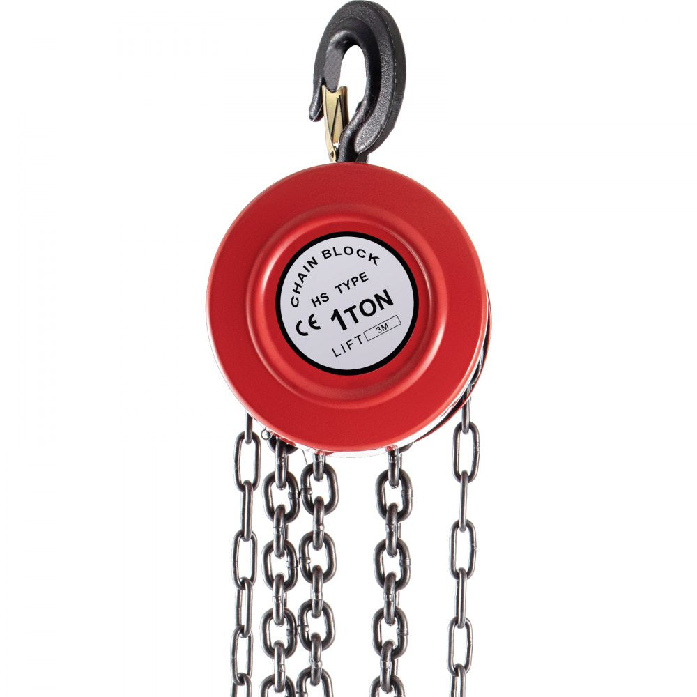 VEVOR Hand Chain Hoist, 2200 lbs /1 Ton Capacity Chain Block, 10ft/3m Lift Manual Hand Chain Block, Manual Hoist with Industrial-Grade Steel Construction for Lifting Good in Transport & Workshop, Red