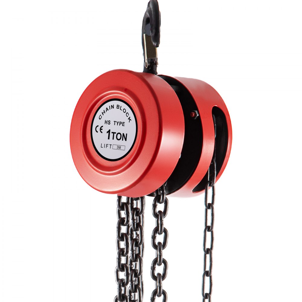 VEVOR Hand Chain Hoist, 2200 lbs /1 Ton Capacity Chain Block, 10ft/3m Lift Manual Hand Chain Block, Manual Hoist with Industrial-Grade Steel Construction for Lifting Good in Transport & Workshop, Red