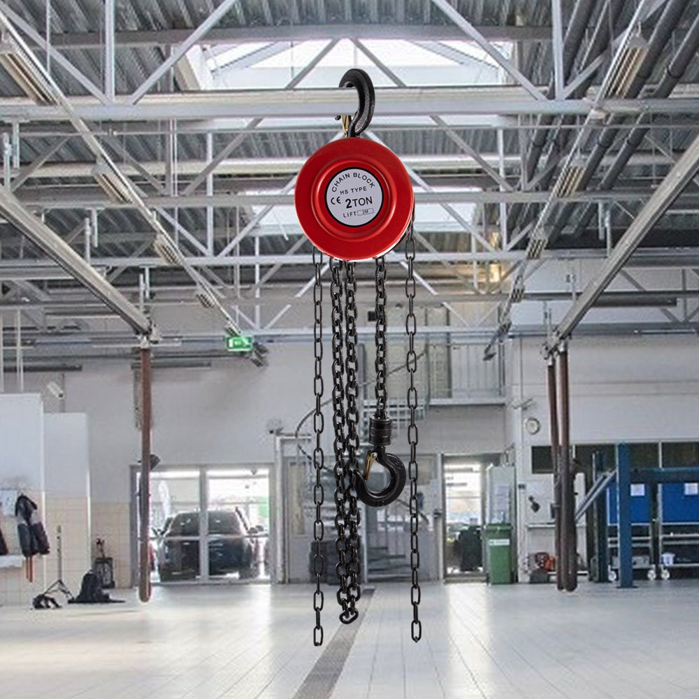VEVOR Hand Chain Hoist, 4400 lbs /2 Ton Capacity Chain Block, 7ft/2m Lift Manual Hand Chain Block, Manual Hoist with Industrial-Grade Steel Construction for Lifting Good in Transport & Workshop, Red