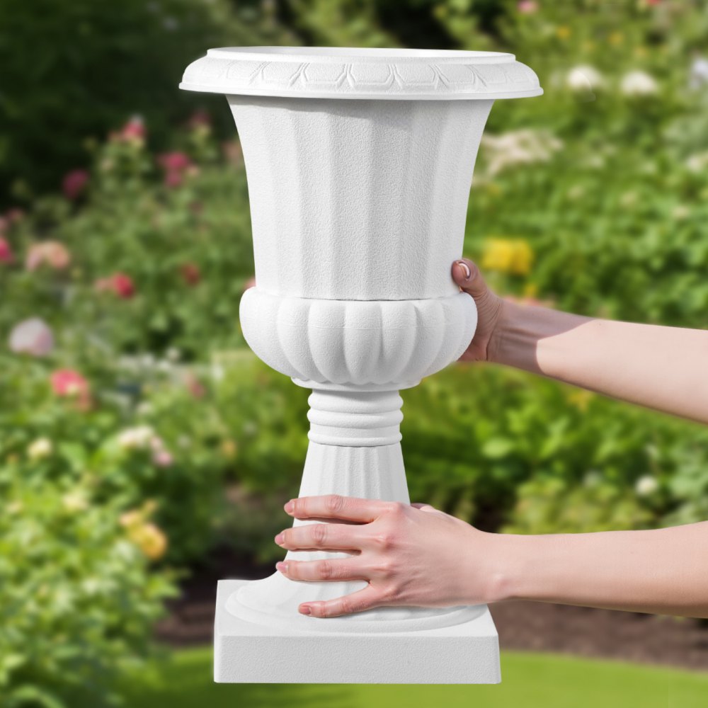 VEVOR Plastic Urn Planters, 9.8 x 16.5 Inch, 2 Pack White Classic Flower Pots Front Porch Planters, Indoor & Outdoor Vase for Wedding, Party, Event, Home, Stage, Garden, Balcony, Patio Decoration