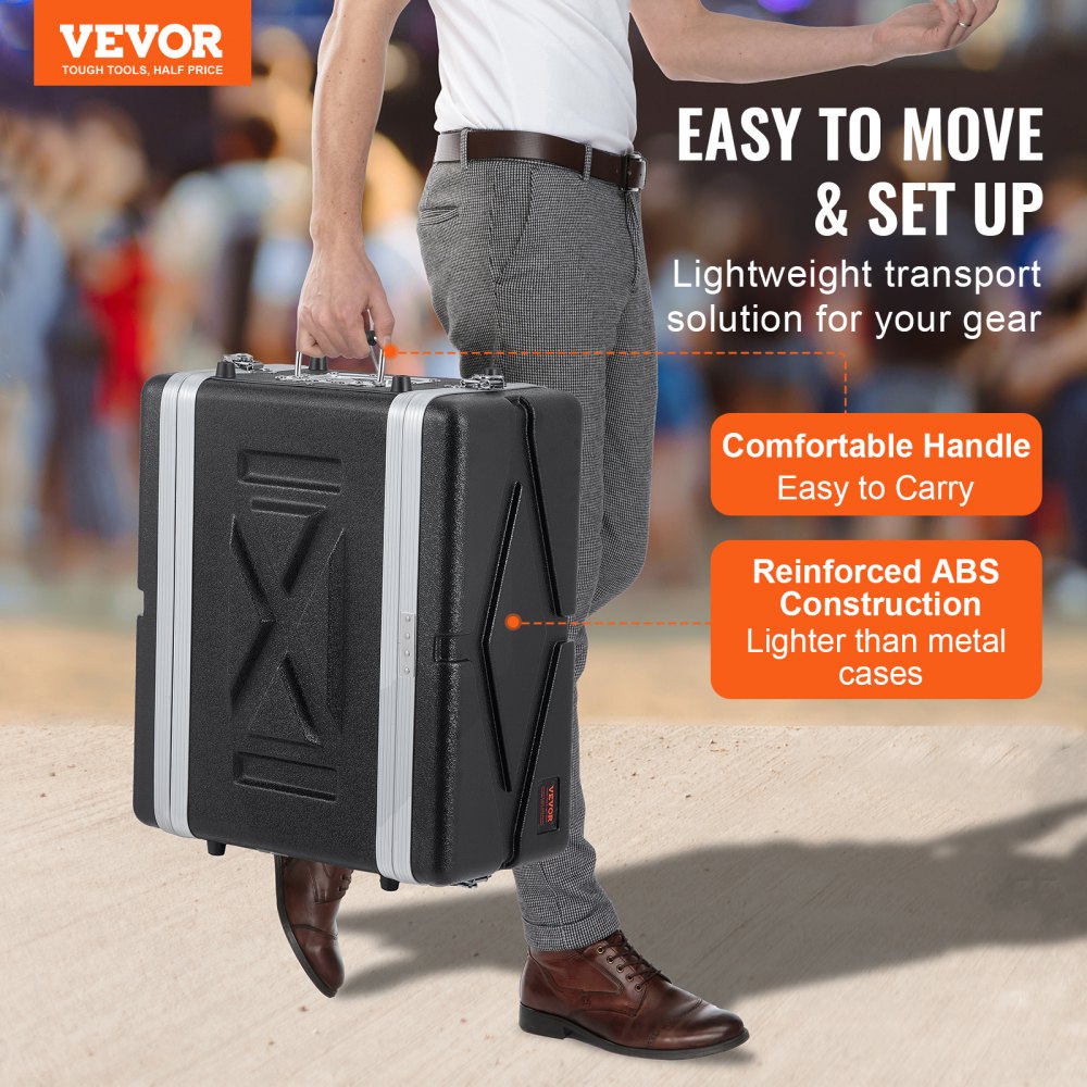 VEVOR 4U Rack Case, Standard 14 in Depth, Server Rack Cabinet with ABS Construction Handle Heavy-Duty Twist Butterfly Latches, Detachable Front & Back Panels, for Amps, Mixers, Microphone Receivers
