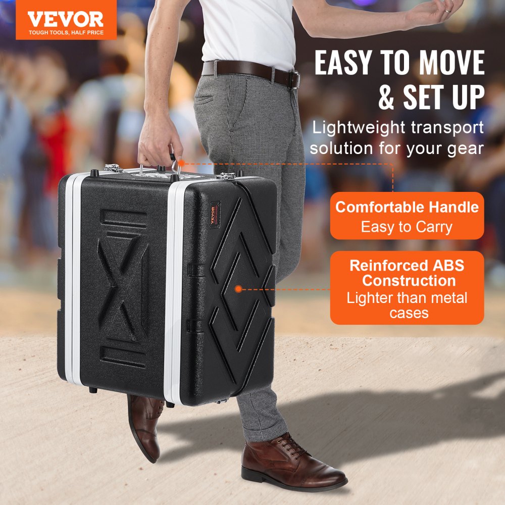 VEVOR 6U Rack Case, Standard 14 in Depth, Server Rack Cabinet with ABS Construction Handle Heavy-Duty Twist Butterfly Latches, Detachable Front & Back Panels, for Amps, Mixers, Microphone Receivers
