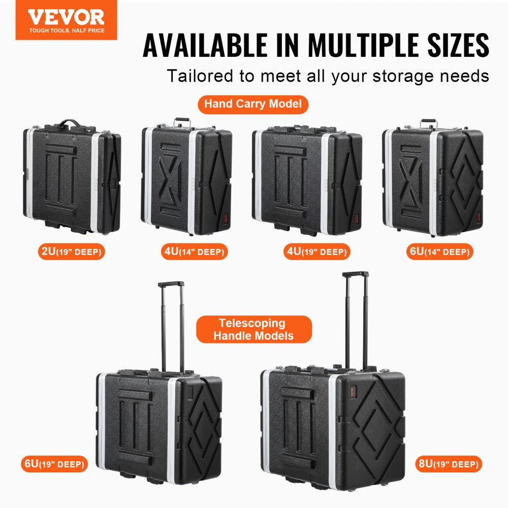 VEVOR 6U Rack Case, Standard 14 in Depth, Server Rack Cabinet with ABS Construction Handle Heavy-Duty Twist Butterfly Latches, Detachable Front & Back Panels, for Amps, Mixers, Microphone Receivers