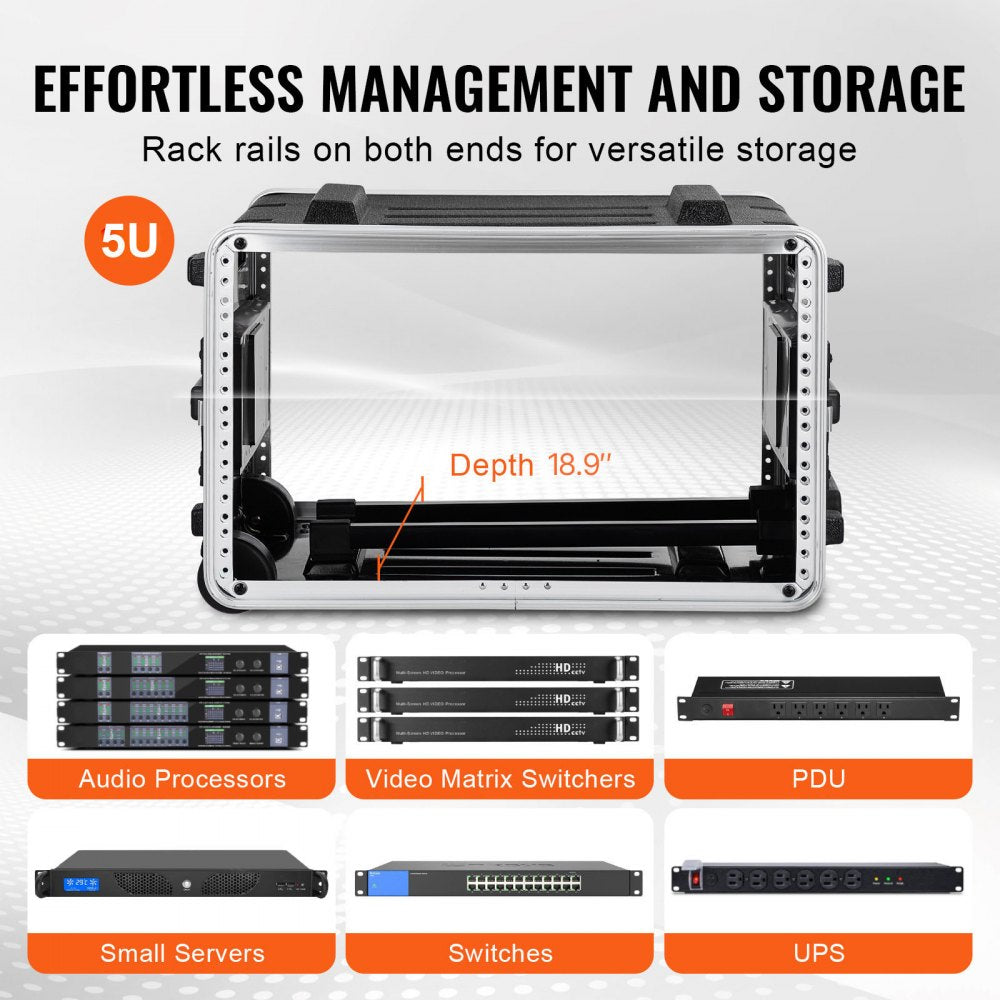VEVOR 6U Rack Case, Standard 19 in Depth, Server Rack Cabinet with ABS Construction Wheels Heavy-Duty Twist Butterfly Latches, Detachable Front & Back Panels, for Amps, Mixers, Microphone Receivers