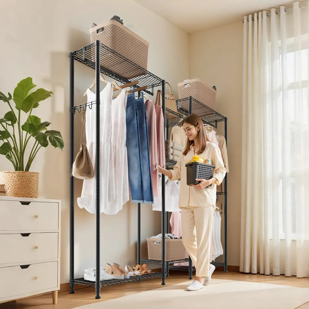 VEVOR Clothing Garment Rack, Heavy Duty Closet Wardrobe, 7 Adjustable Tiers Clothes Racks with Steel Frame, 850 lbs Load Capacity Clothes Rack with 4 Hanging Rods for Bedroom, Clothing Store, Hallway