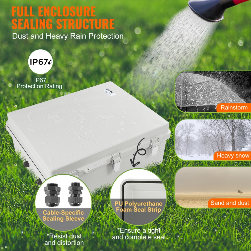 VEVOR Outdoor Electrical Junction Box, 20.87 x 16.92 x 7.87 in, ABS Plastic Electrical Enclosure Box with Hinged Cover Stainless Steel Latch, IP67 Dustproof Waterproof for Outdoor Electrical Projects