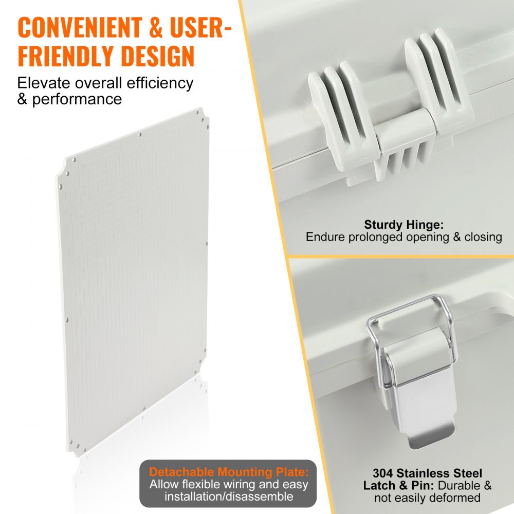 VEVOR Outdoor Electrical Junction Box, 20.87 x 16.92 x 7.87 in, ABS Plastic Electrical Enclosure Box with Hinged Cover Stainless Steel Latch, IP67 Dustproof Waterproof for Outdoor Electrical Projects