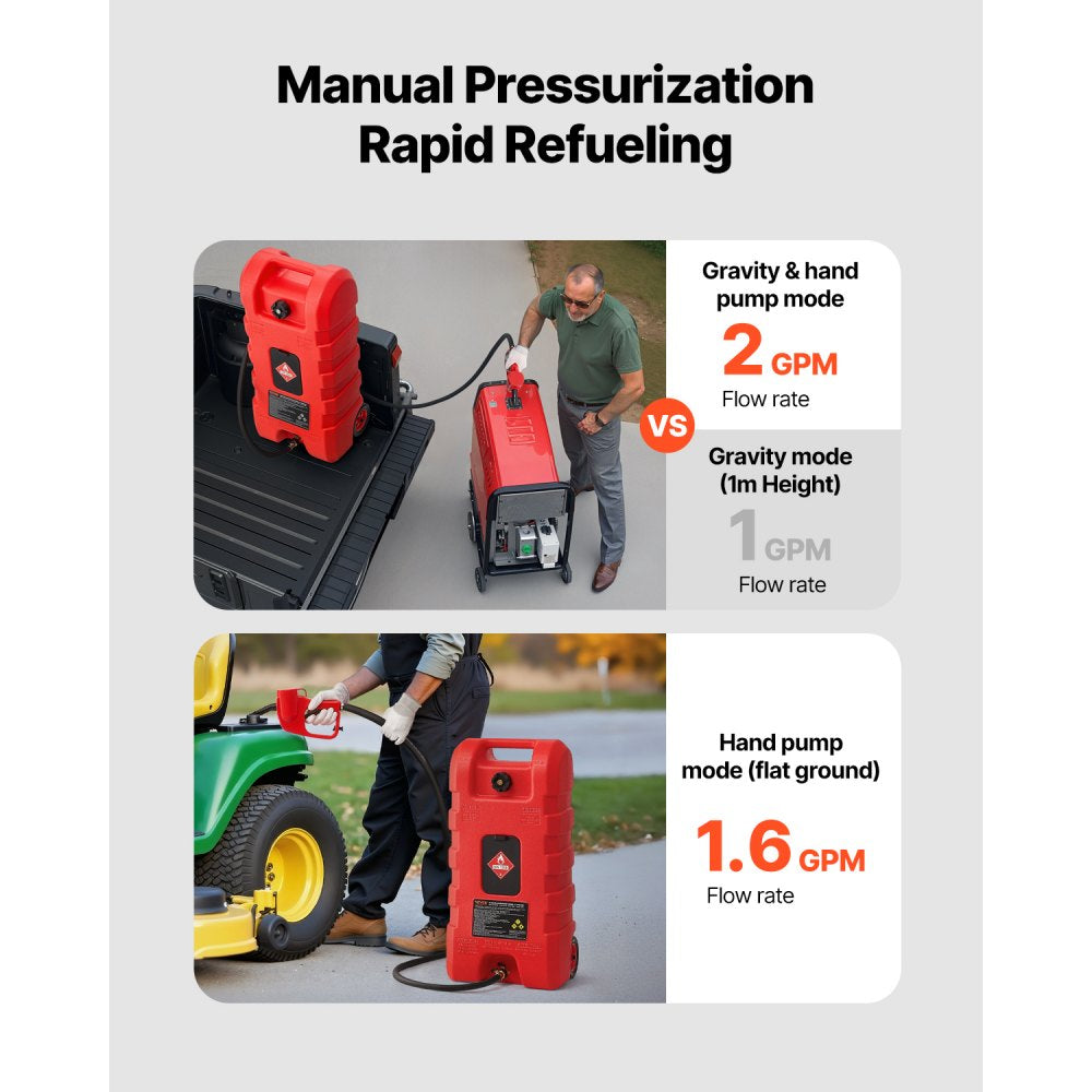 VEVOR Fuel Caddy, 15 Gallon, Portable Fuel Tank with Gravity & Hand Pump Modes, Fuel Tank Container with Wheels, 10 ft Delivery Hose & Manual Pump, Gas Caddy for Motorboats, ATVs, Gasoline & Diesel