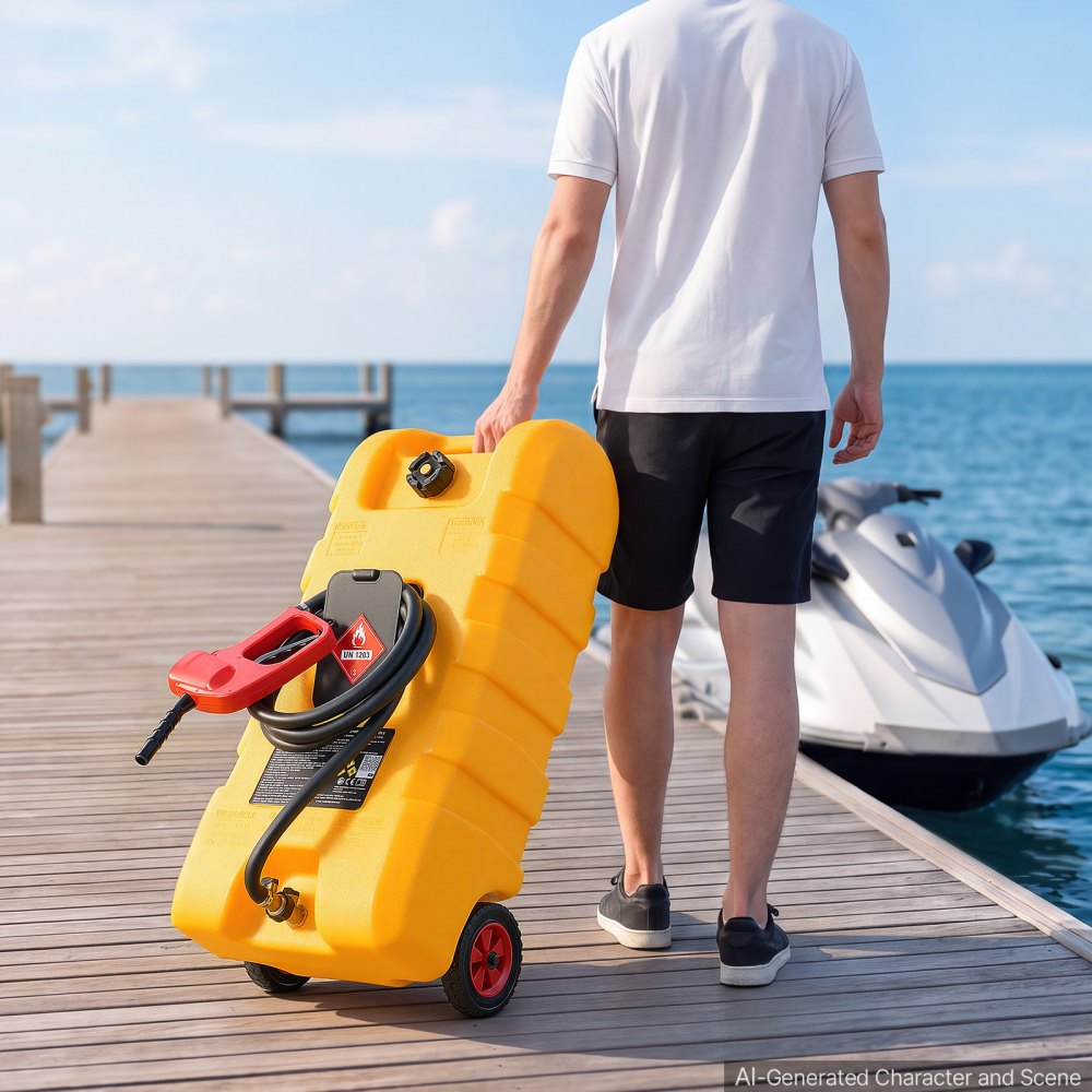 VEVOR 15 Gallon Fuel Caddy Portable Fuel Gas Transfer Tank with Manual Pump, for Gasoline Diesel Storage, Car, ATV, Boat, Lawn Mower, Motorcycle, Tractor, Gas Container Can with Wheels & Hose, Yellow
