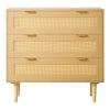 VEVOR 3 Drawer Rattan Dresser, Modern Closet Dresser for Bedroom, Natural Rattan Chest of Drawers with Metal Handles & Wooden Legs, Chest Clothing Organizer & Storage for Bedroom, Living Room, Hallway