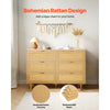 VEVOR 6 Drawer Rattan Dresser, Double Dresser for Bedroom, Natural Rattan Chest of Drawers with Metal Handles & Legs, Modern Wood Chest Clothing Organizer & Storage for Bedroom, Living Room, Hallway