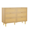 VEVOR 6 Drawer Rattan Dresser, Double Dresser for Bedroom, Natural Rattan Chest of Drawers with Metal Handles & Legs, Modern Wood Chest Clothing Organizer & Storage for Bedroom, Living Room, Hallway