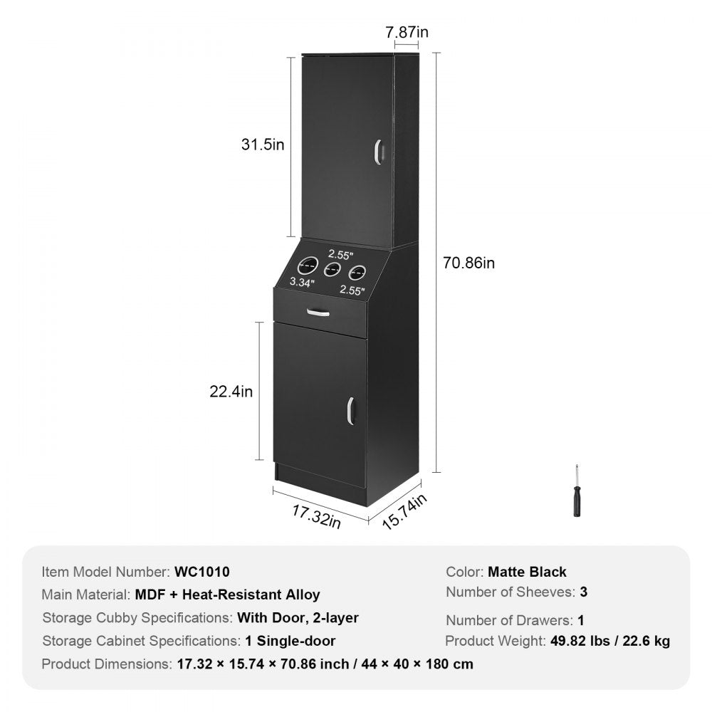 VEVOR Salon Organizer, Station Unit for Hair Professionals, Equipped with 3 Holders for Hair Dryers, Storage Spaces, and a Single Drawer, in Black