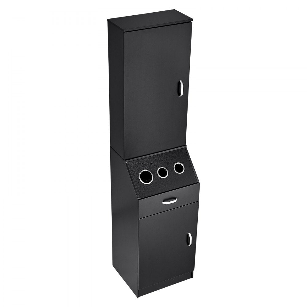VEVOR Salon Organizer, Station Unit for Hair Professionals, Equipped with 3 Holders for Hair Dryers, Storage Spaces, and a Single Drawer, in Black