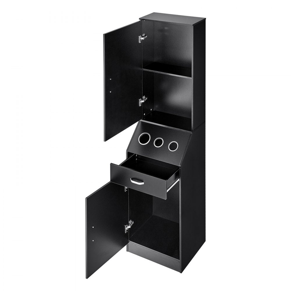 VEVOR Salon Organizer, Station Unit for Hair Professionals, Equipped with 3 Holders for Hair Dryers, Storage Spaces, and a Single Drawer, in Black