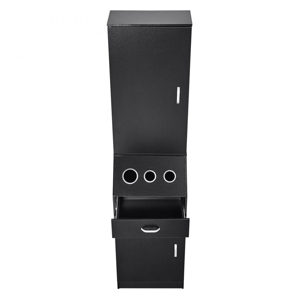 VEVOR Salon Organizer, Station Unit for Hair Professionals, Equipped with 3 Holders for Hair Dryers, Storage Spaces, and a Single Drawer, in Black
