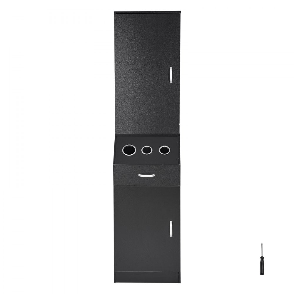 VEVOR Salon Organizer, Station Unit for Hair Professionals, Equipped with 3 Holders for Hair Dryers, Storage Spaces, and a Single Drawer, in Black