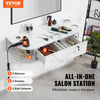 VEVOR Wall-Mounted Salon Station, Equipped with 5 Holders for Hair Dryers, Includes 2 Drawers (One with Lock), Ideal for SPA, Barber Shops, Home & Bathroom Use, in Elegant Marble White