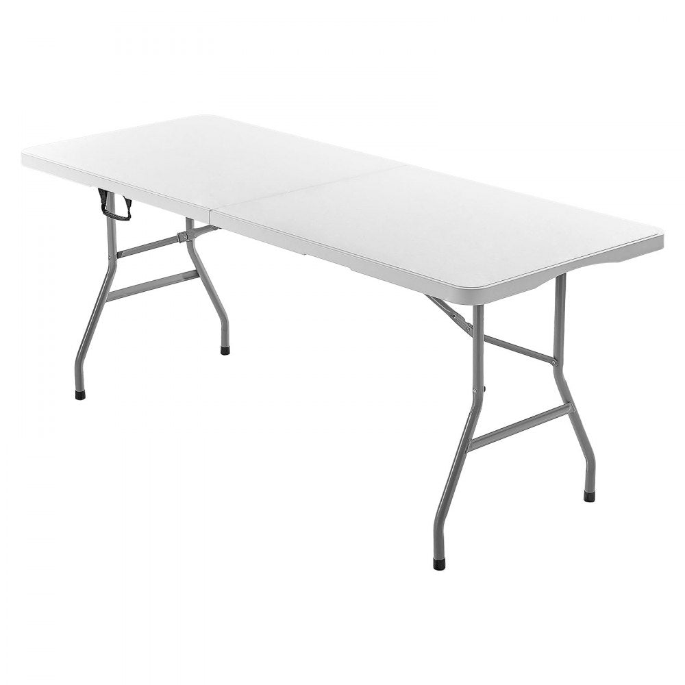 VEVOR Folding Table, 6 Ft Heavy Duty Portable Fold-in-Half Utility Table, Indoor Outdoor Plastic Rectangle Table with Built in Handle, for Party, Dining, Wedding, Events, Picnic, Camping, White
