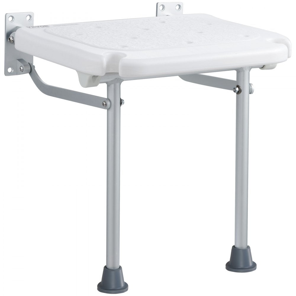 VEVOR Folding PE Shower Seat, 15.7'' x 14.8'' Unfolded, Wall Mounted Fold Up Shower Bench with 500 lbs Load Capacity, Space Saving Fold Down Shower Chair for Seniors Pregnant Women Children Adults