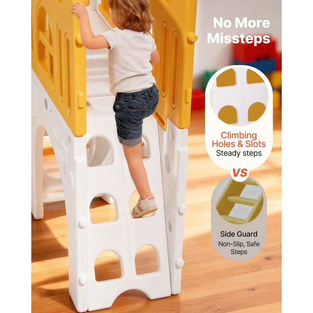 VEVOR Outdoor Playhouse Versatile Toddler Playground Open Play Structure, for Aged 1+, with Slide, Basketball, Telescope, Steering Wheel, Crawling Tunnel, Sales Window, Toddler Playset, HDPE Plastic