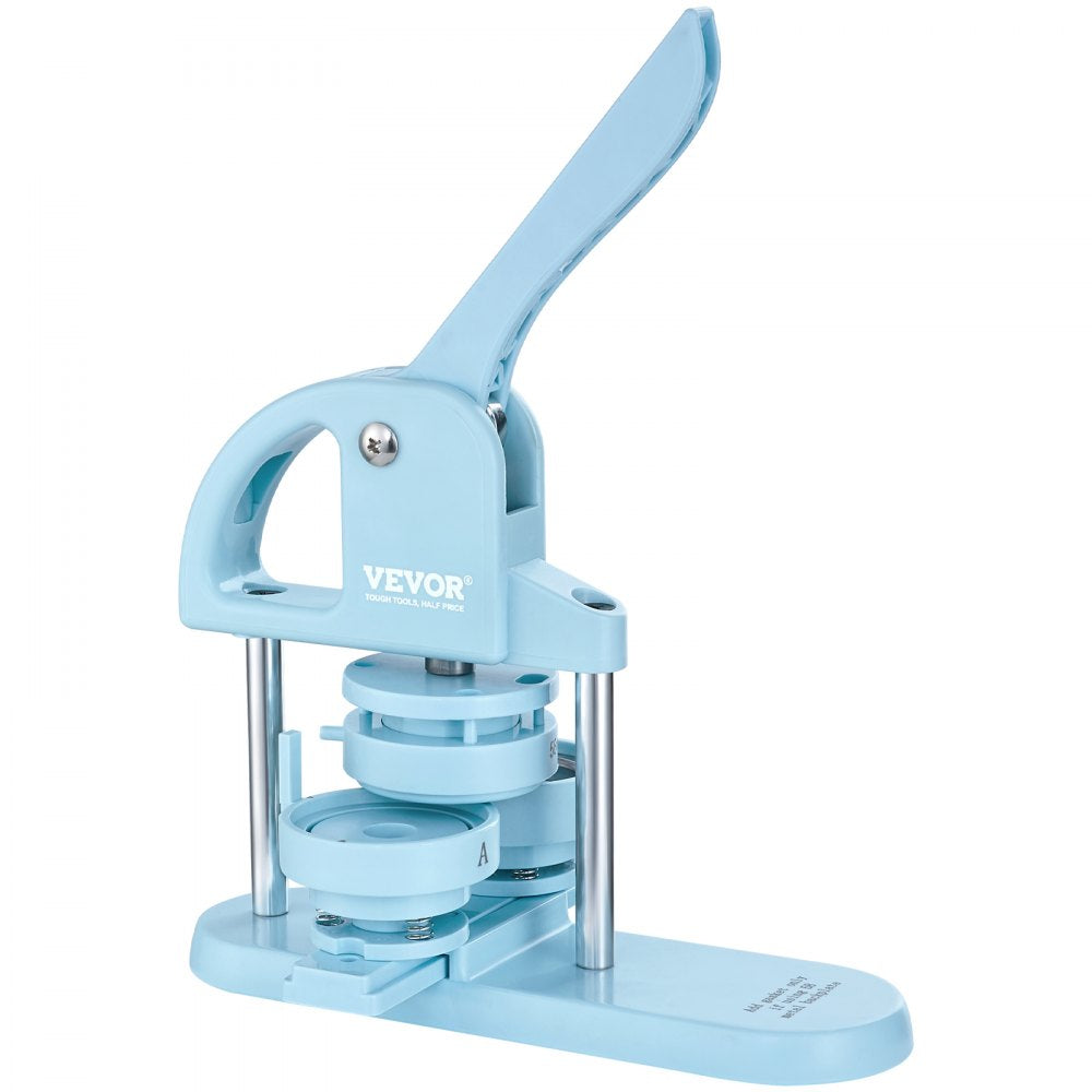 VEVOR 3-IN-1 Button Maker, 1/1.25/2.28 inch(25/32/58mm) Pin Maker, 300pcs Button Parts, Button Maker Machine with Panda Magic Book, Ergonomic Arc Handle Punch Press Kit, For Children DIY Gifts, Blue