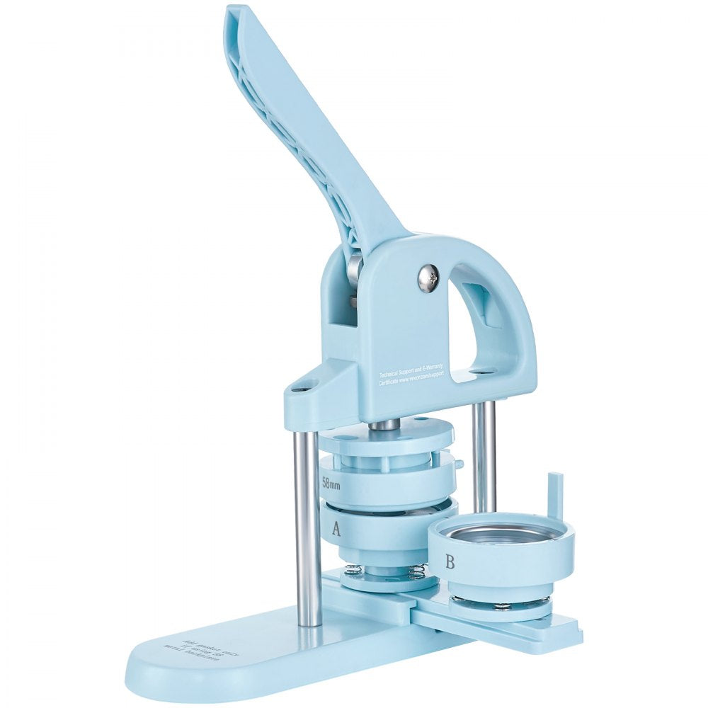 VEVOR 3-IN-1 Button Maker, 1/1.25/2.28 inch(25/32/58mm) Pin Maker, 300pcs Button Parts, Button Maker Machine with Panda Magic Book, Ergonomic Arc Handle Punch Press Kit, For Children DIY Gifts, Blue