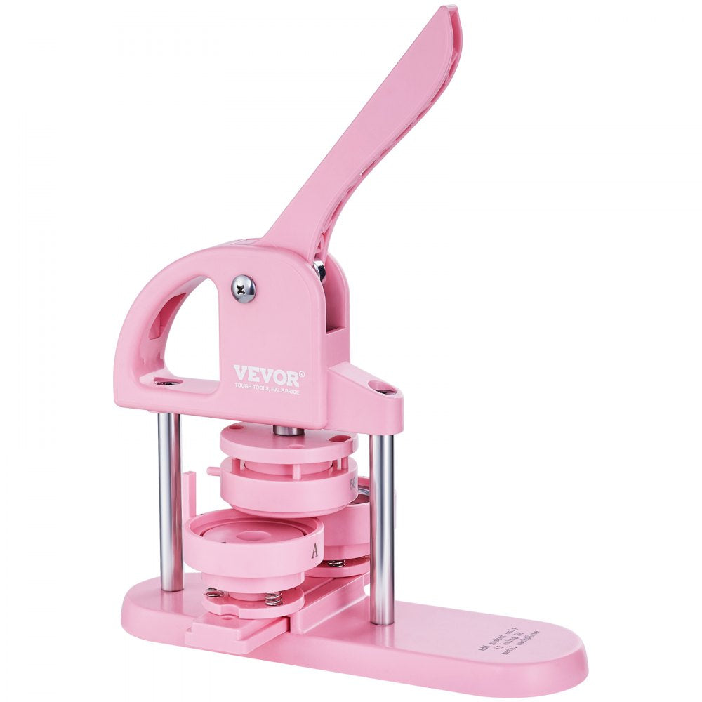 VEVOR 3-IN-1 Button Maker, 1/1.25/2.28 inch(25/32/58mm) Pin Maker, 300pcs Button Parts,Button Maker Machine with Panda Magic Book,  Ergonomic Arc Handle Punch Press Kit, For Children DIY Gifts, Pink
