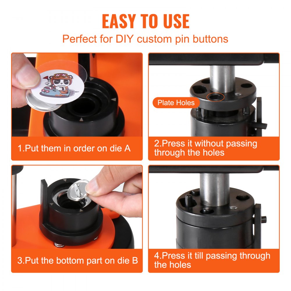 VEVOR Button Maker Machine, 0.98 inch/25mm Pin Maker with 500pcs Button Parts, Button Maker with Panda Magic Book, Ergonomic Arc Handle Punch Press Kit, For Children DIY Gifts and Christmas
