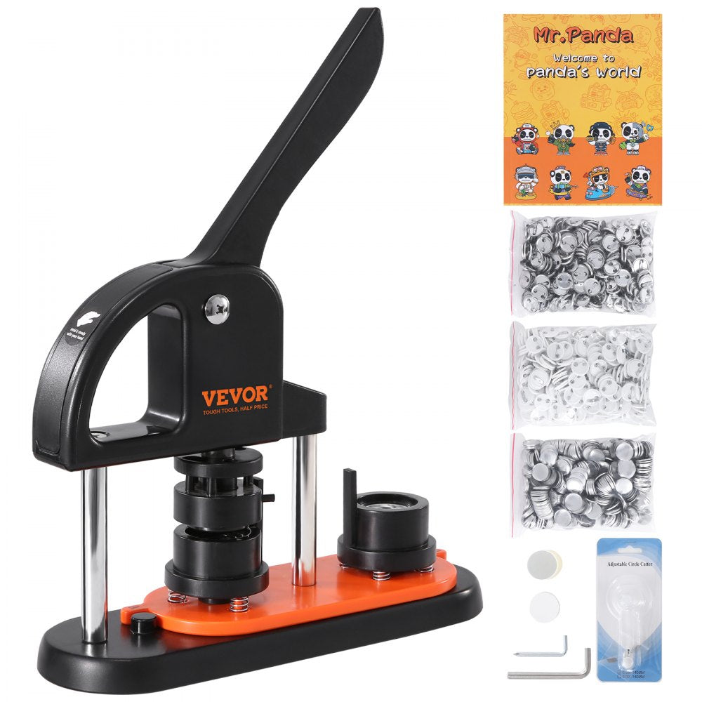 VEVOR Button Maker Machine, 0.98 inch/25mm Pin Maker with 500pcs Button Parts, Button Maker with Panda Magic Book, Ergonomic Arc Handle Punch Press Kit, For Children DIY Gifts and Christmas