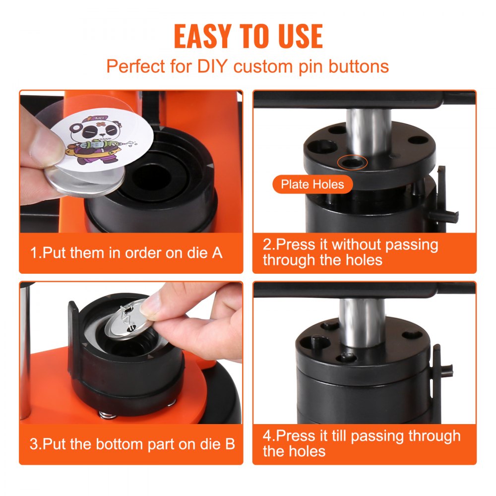 VEVOR Button Maker, 1.25 inch/32mm Pin Maker with 500pcs Button Parts, Ergonomic Arc Handle Punch Press Kit, Button Maker Machine with Panda Magic Book, For Children DIY Gifts and Christmas