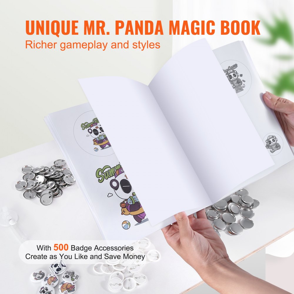 VEVOR Button Maker, 1.25 inch/32mm Pin Maker with 500pcs Button Parts, Ergonomic Arc Handle Punch Press Kit, Button Maker Machine with Panda Magic Book, For Children DIY Gifts and Christmas