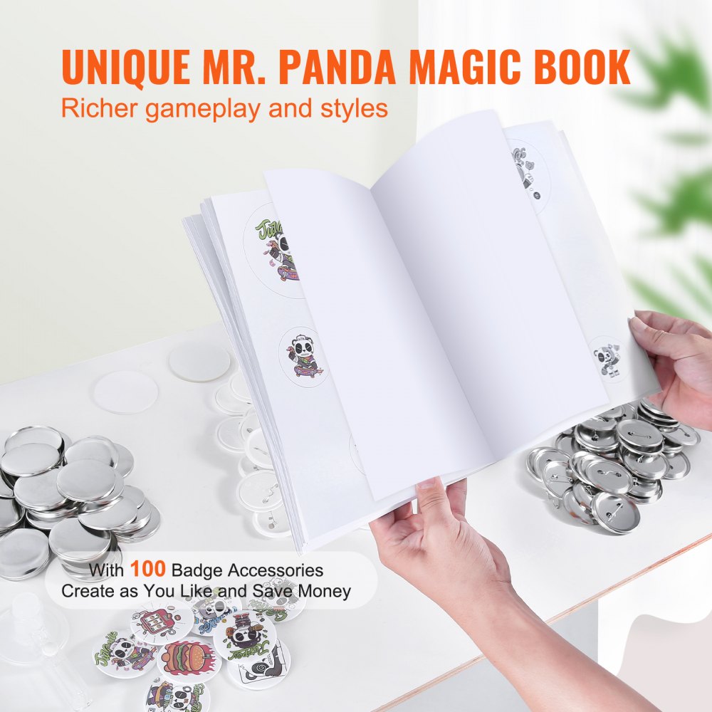 VEVOR Button Maker Machine, 2.28 inch/58mm Pin Maker with 100pcs Button Parts, Ergonomic Arc Handle Punch Press Kit, Button Maker with Panda Magic Book, For Children DIY Gifts and Christmas