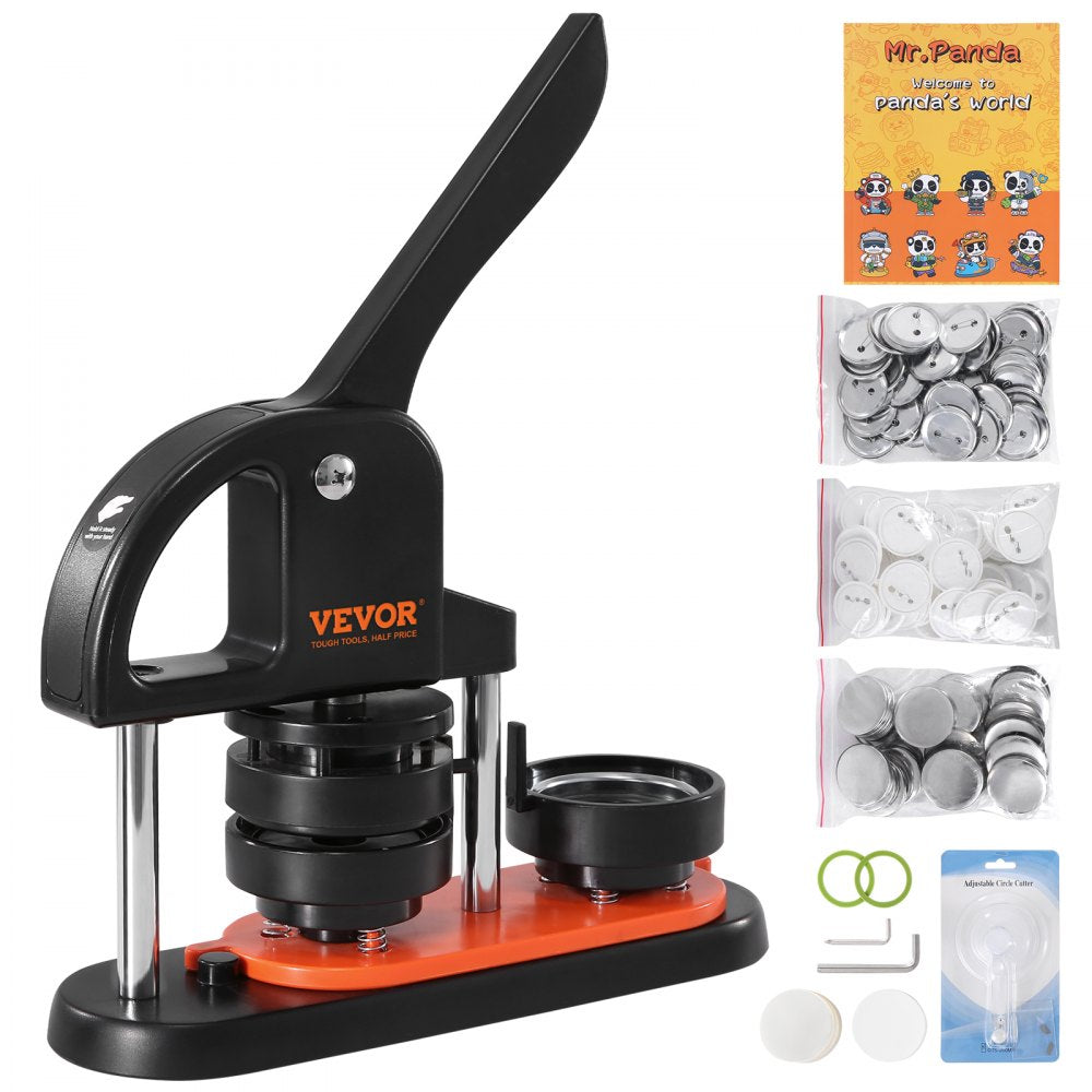 VEVOR Button Maker Machine, 2.28 inch/58mm Pin Maker with 100pcs Button Parts, Ergonomic Arc Handle Punch Press Kit, Button Maker with Panda Magic Book, For Children DIY Gifts and Christmas