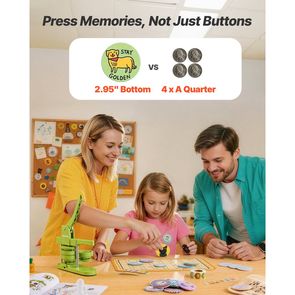 VEVOR Button Maker Machine, 2.95 in, Plastic Pin Maker with 100pcs Button Parts, Mr. Panda Magic Book, Circle Cutter and Hex Wrenches, Reinforced Ergonomic Handle, for DIY Badges, Personalized Pins