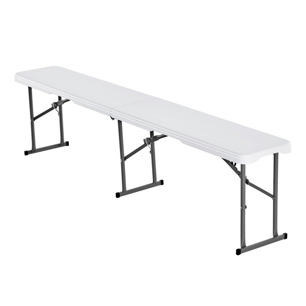 VEVOR Plastic Folding Bench, 6 ft Portable Bench for Indoor/Outdoor Picnic Party Patio Camping Dining, Foldable Smooth HDPE Seat for Garden Soccer Multipurpose Entertaining Activities, 1 Pack, White
