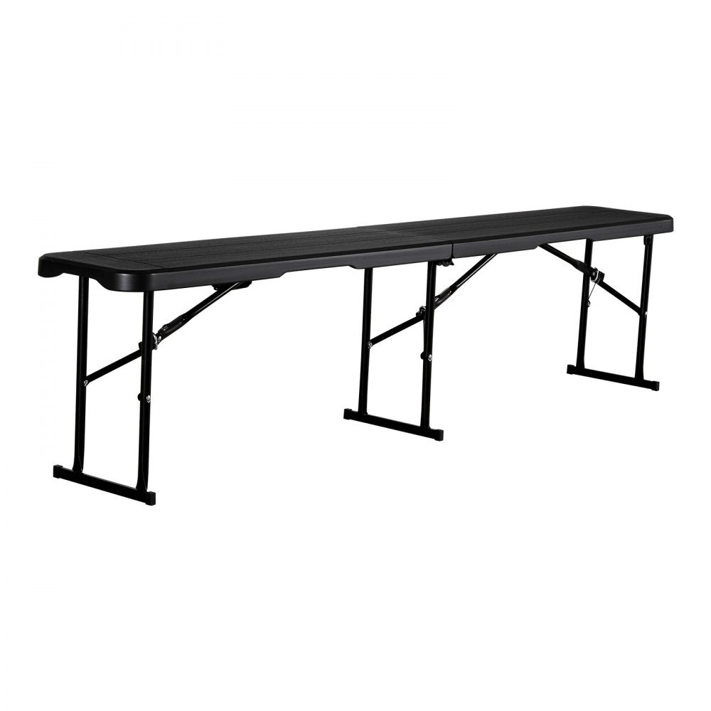 VEVOR Plastic Folding Bench, 6 ft Portable Bench for Indoor/Outdoor Picnic Party Patio Camping Dining, Foldable Smooth HDPE Seat for Garden Soccer Multipurpose Entertaining Activities, 1 Pack, Black